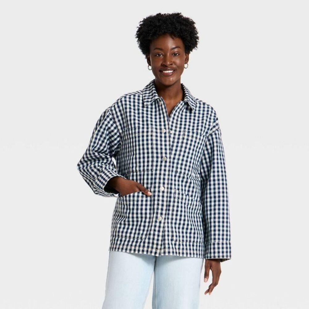 Universal Thread Blue & White Gingham Button-Front Jacket